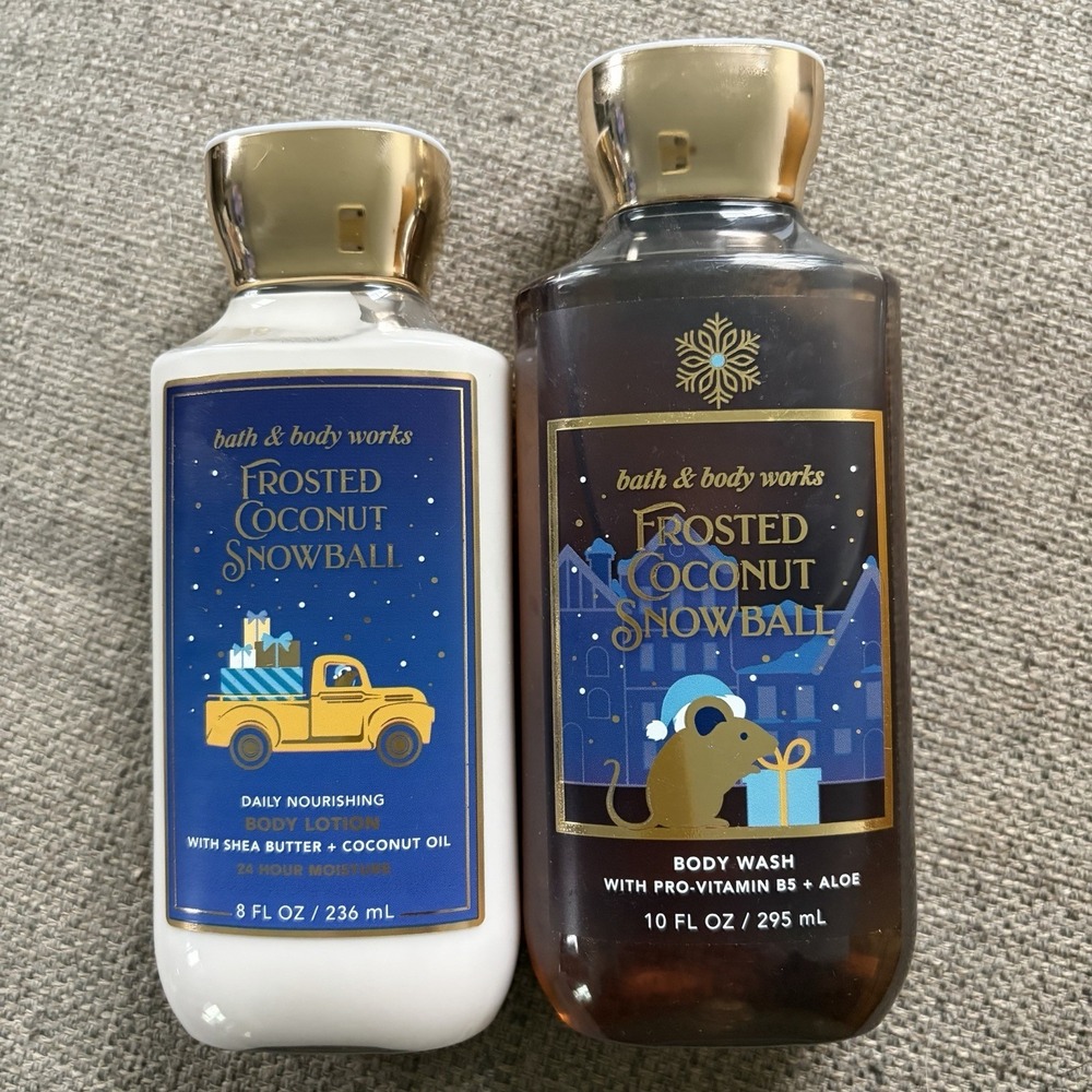 FROSTED COCONUT SNOWBALL Christmas 2 PC Lot Bath & Body Works Lotion Cream Wash
